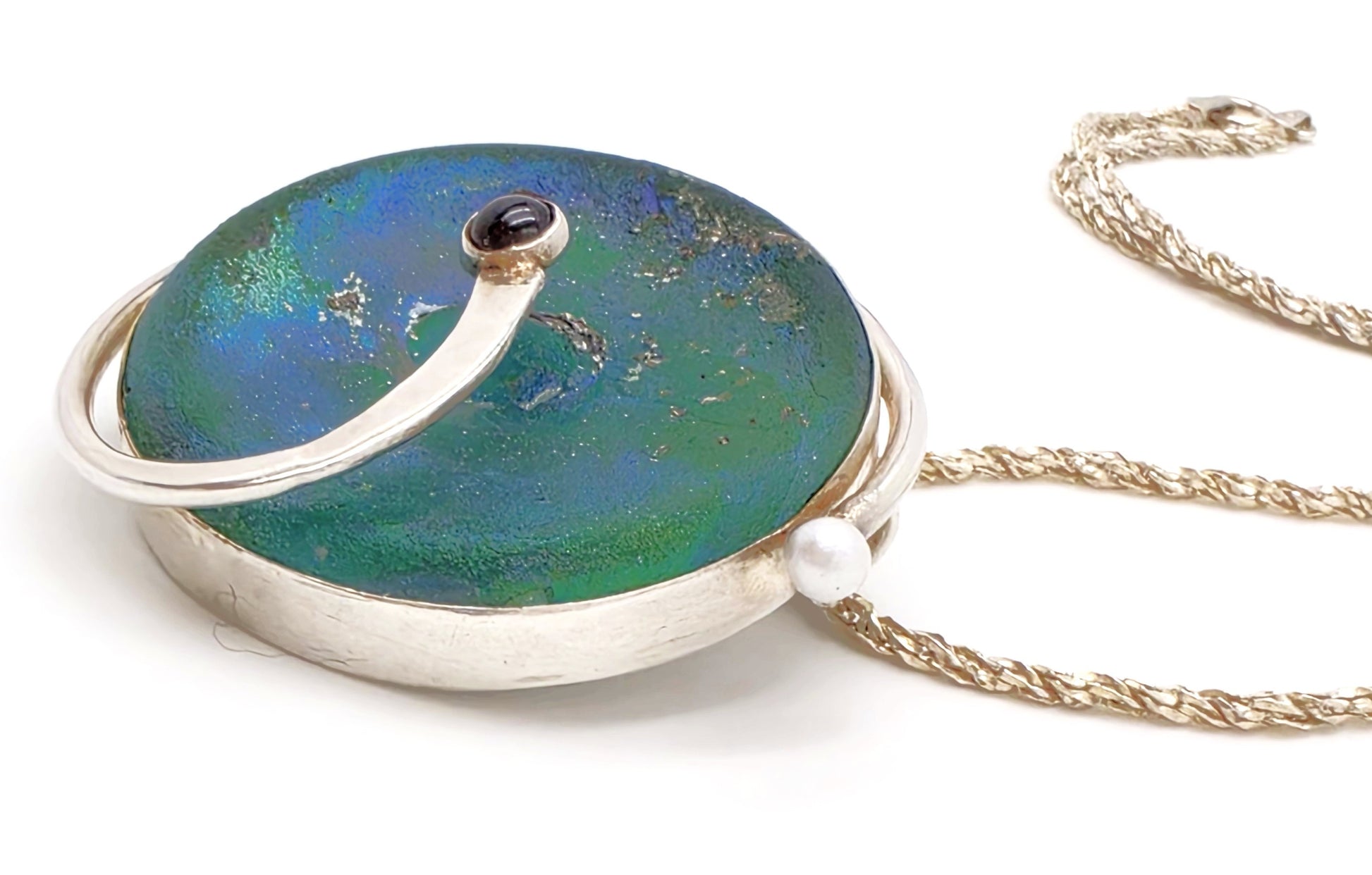Moshe Ben-David Sterling Modernist Large Statement Pendant Pin Necklace 1980s, alternate product view 3