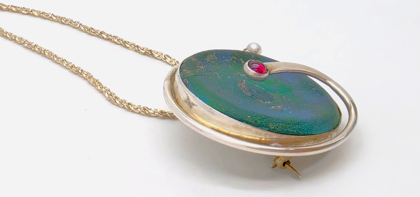 Moshe Ben-David Sterling Modernist Large Statement Pendant Pin Necklace 1980s, alternate product view 4
