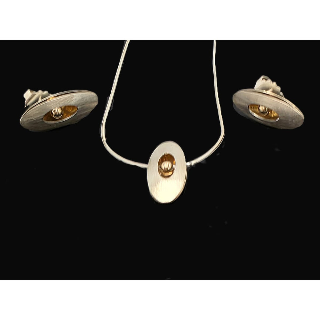 Retired Ed Levin Modernist Sterling 14K Earrings &amp; Necklace Set C 1980/1990s