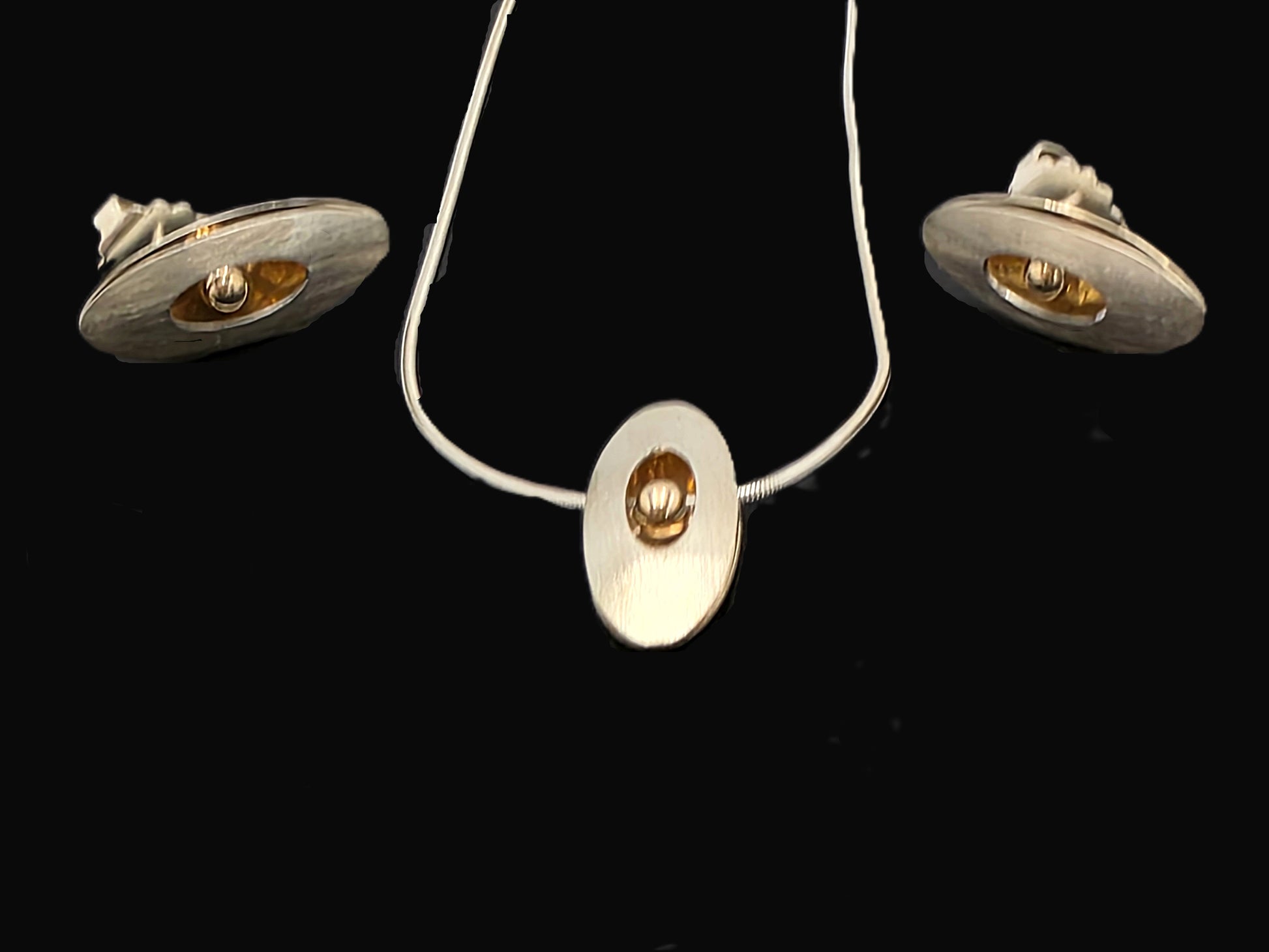 Retired Ed Levin Modernist Sterling 14K Earrings & Necklace Set C 1980/1990s