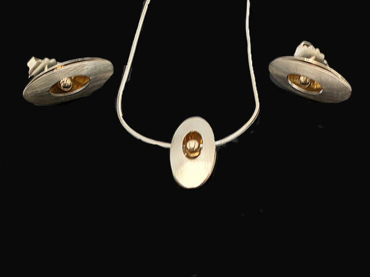 Retired Ed Levin Modernist Sterling 14K Earrings & Necklace Set C 1980/1990s