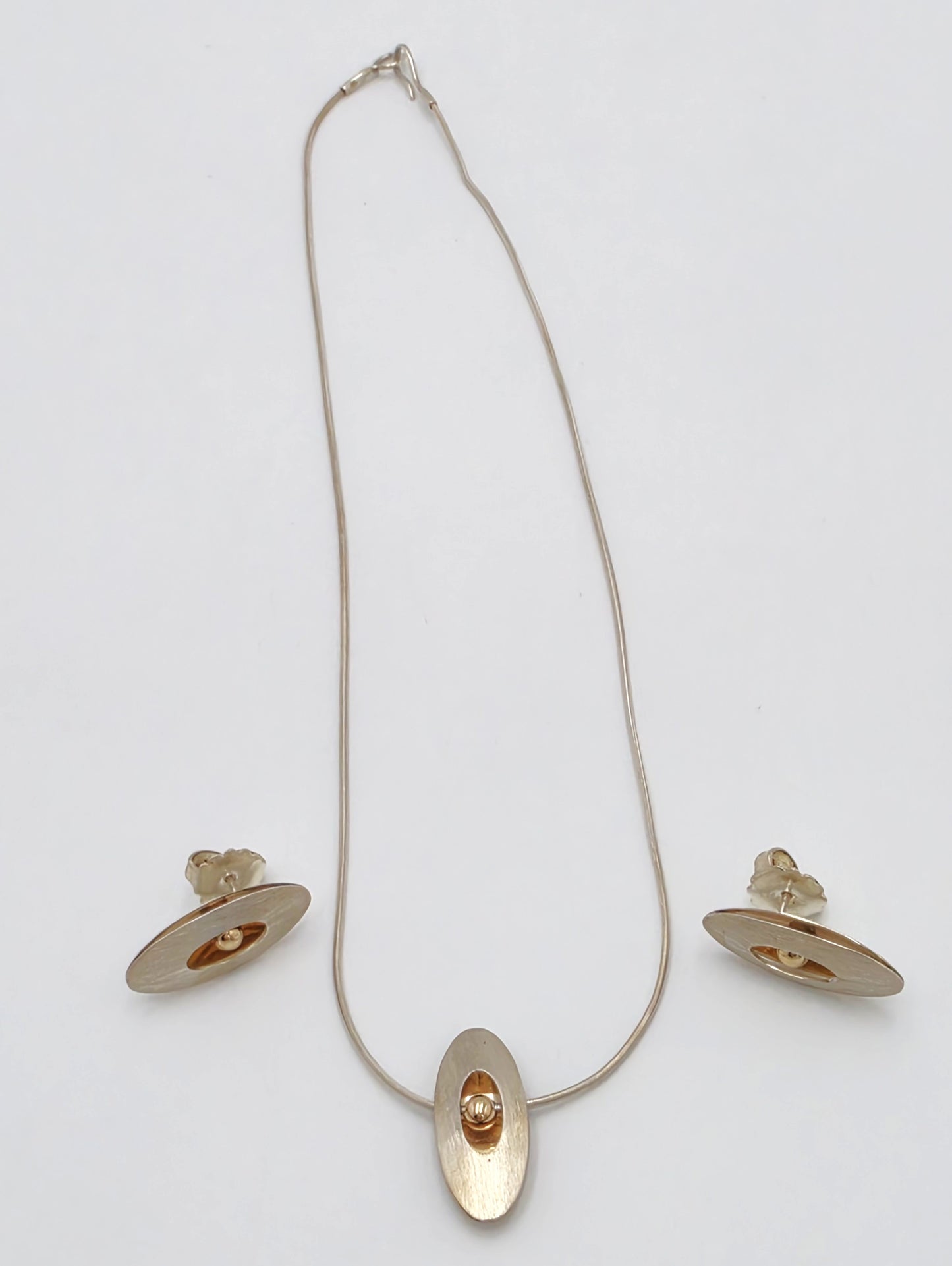 Retired Ed Levin Modernist Sterling 14K Earrings & Necklace Set C 1980/1990s, alternate product view 2