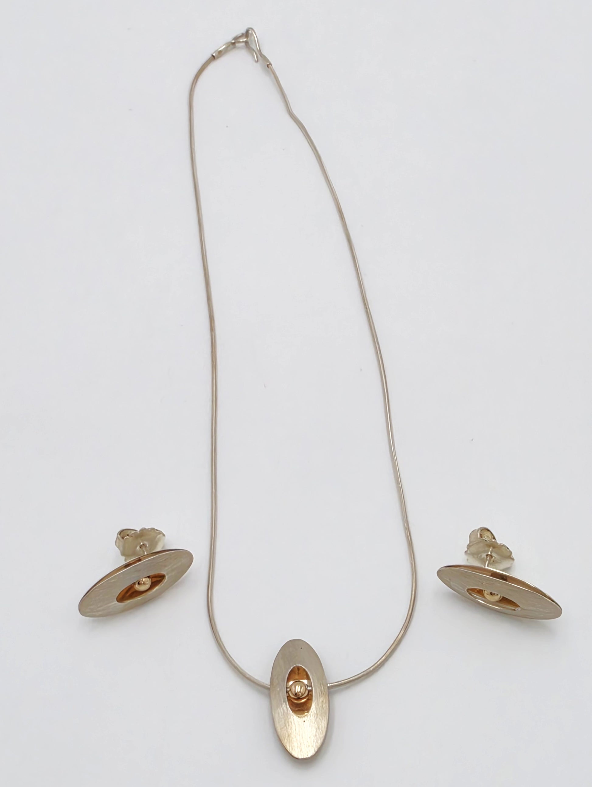 Retired Ed Levin Modernist Sterling 14K Earrings & Necklace Set C 1980/1990s, alternate product view 2