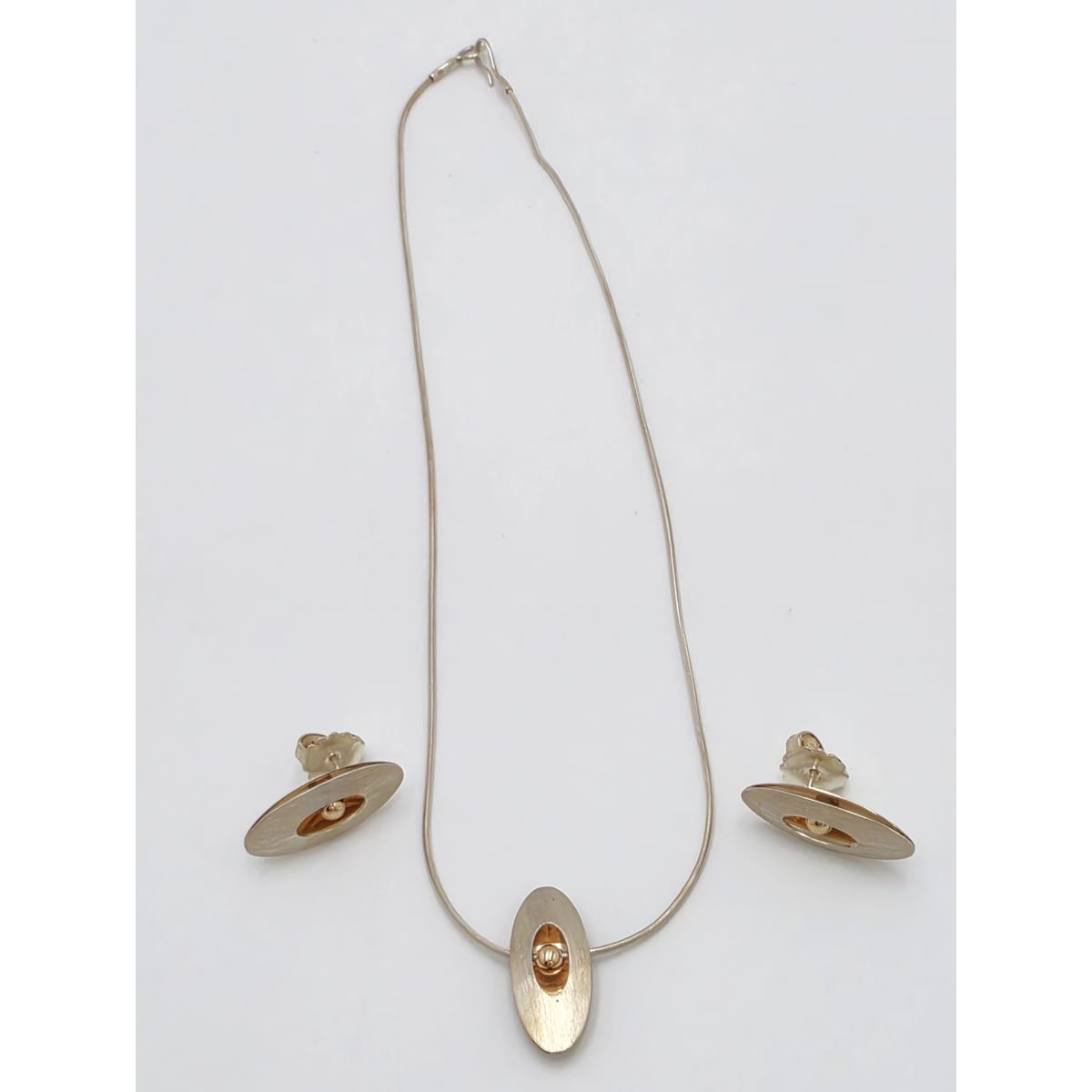 Retired Ed Levin Modernist Sterling 14K Earrings &amp; Necklace Set C 1980/1990s, alternate product view 2