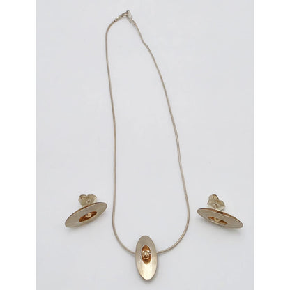 Retired Ed Levin Modernist Sterling 14K Earrings &amp; Necklace Set C 1980/1990s, alternate product view 2