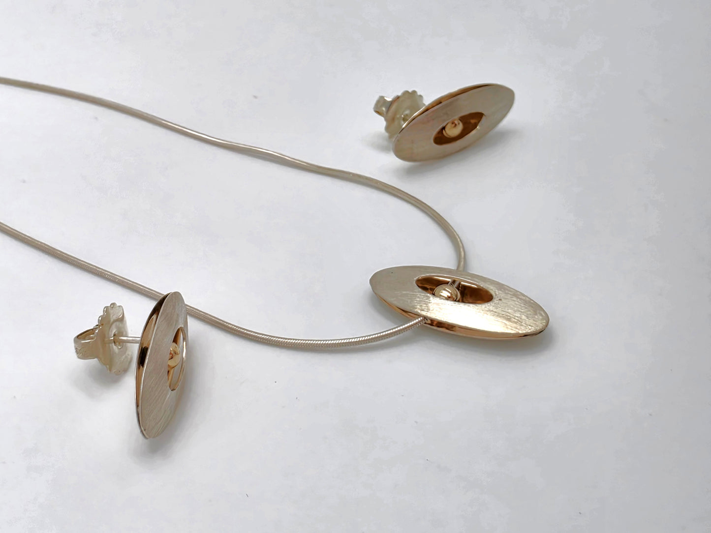 Retired Ed Levin Modernist Sterling 14K Earrings & Necklace Set C 1980/1990s, alternate product view 6