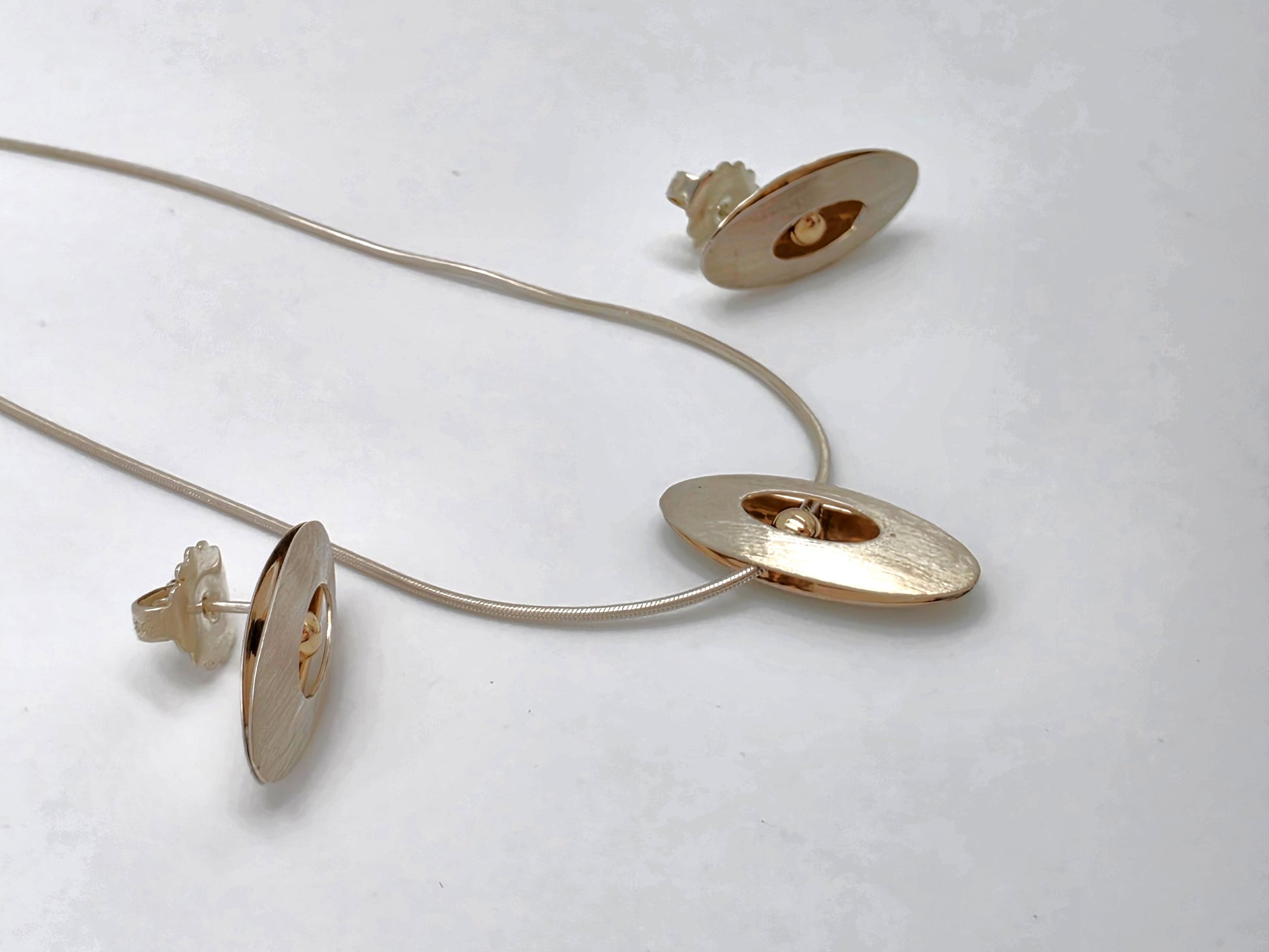 Retired Ed Levin Modernist Sterling 14K Earrings & Necklace Set C 1980/1990s, alternate product view 6