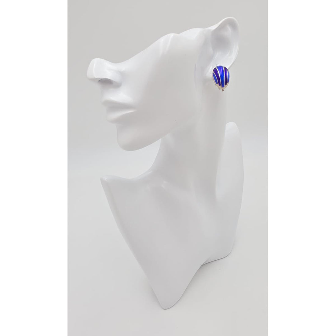 David Andersen Norway Sterling &amp; Blue Guilloche Enamel Modernist Earrings 1950s, alternate product view 2