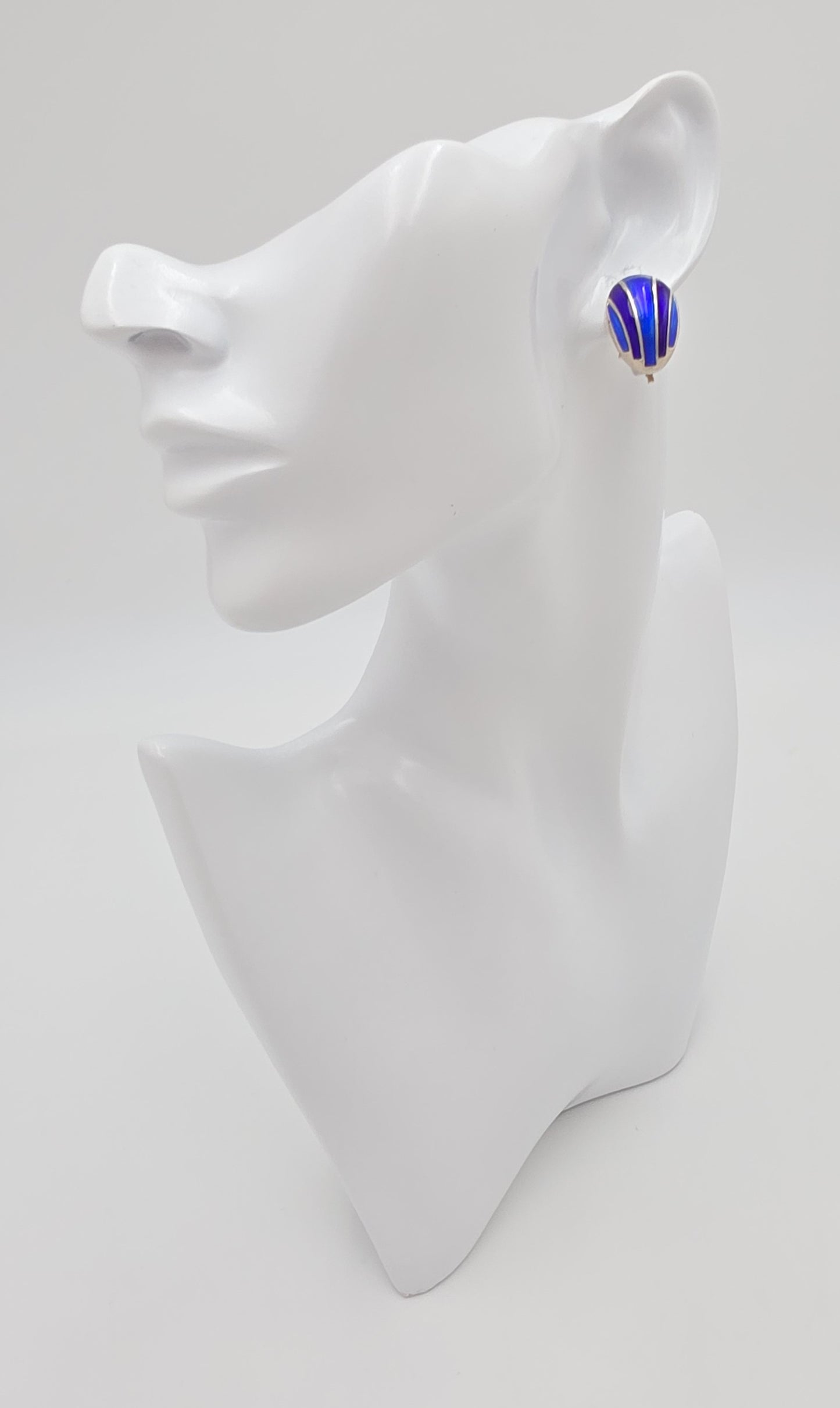 David Andersen Norway Sterling & Blue Guilloche Enamel Modernist Earrings 1950s, alternate product view 2