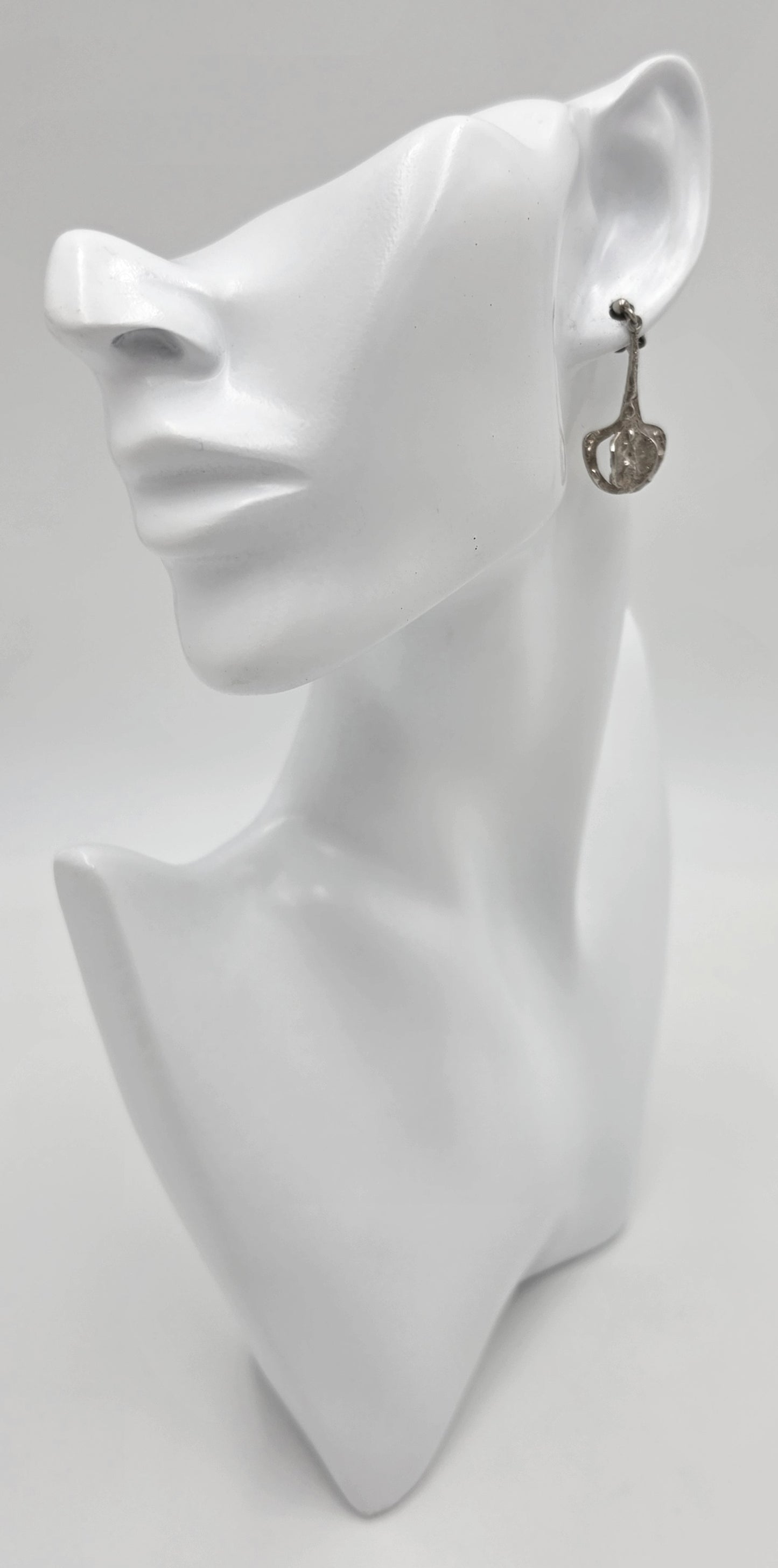 RARE Theresia Hvorslev Sweden Mod Brutalist Sterling Dangle Earrings 1960's, alternate product view 2