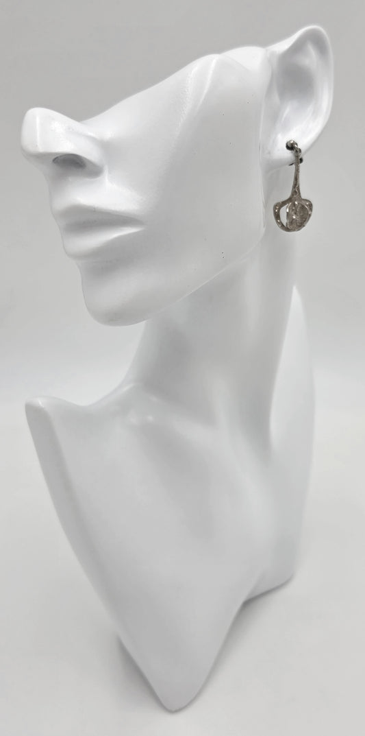 RARE Theresia Hvorslev Sweden Mod Brutalist Sterling Dangle Earrings 1960's, alternate product view 2