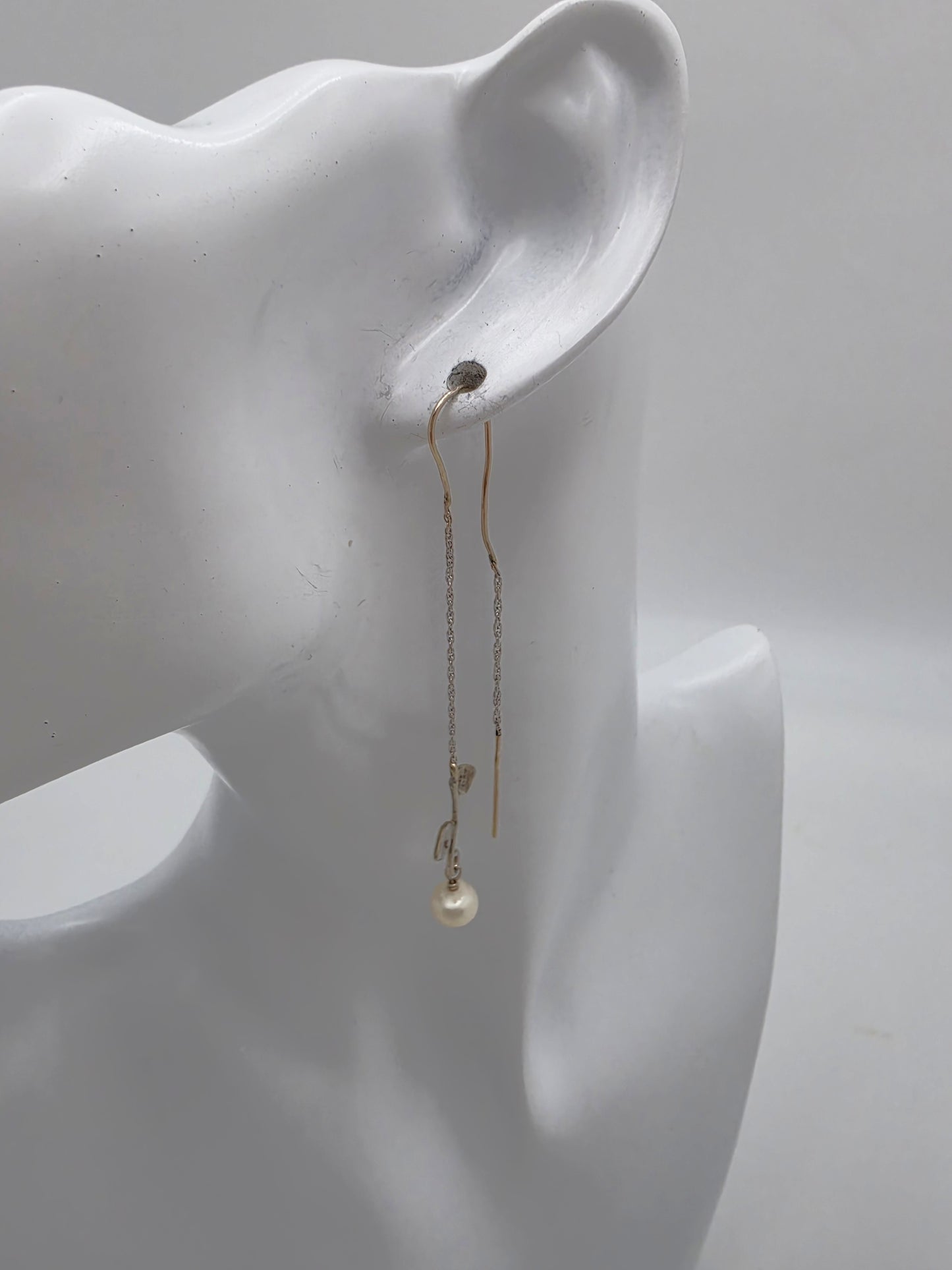 Tess New York Designer Sterling Silver 14k Gold & Pearl Threader Dangle Earrings, alternate product view 3