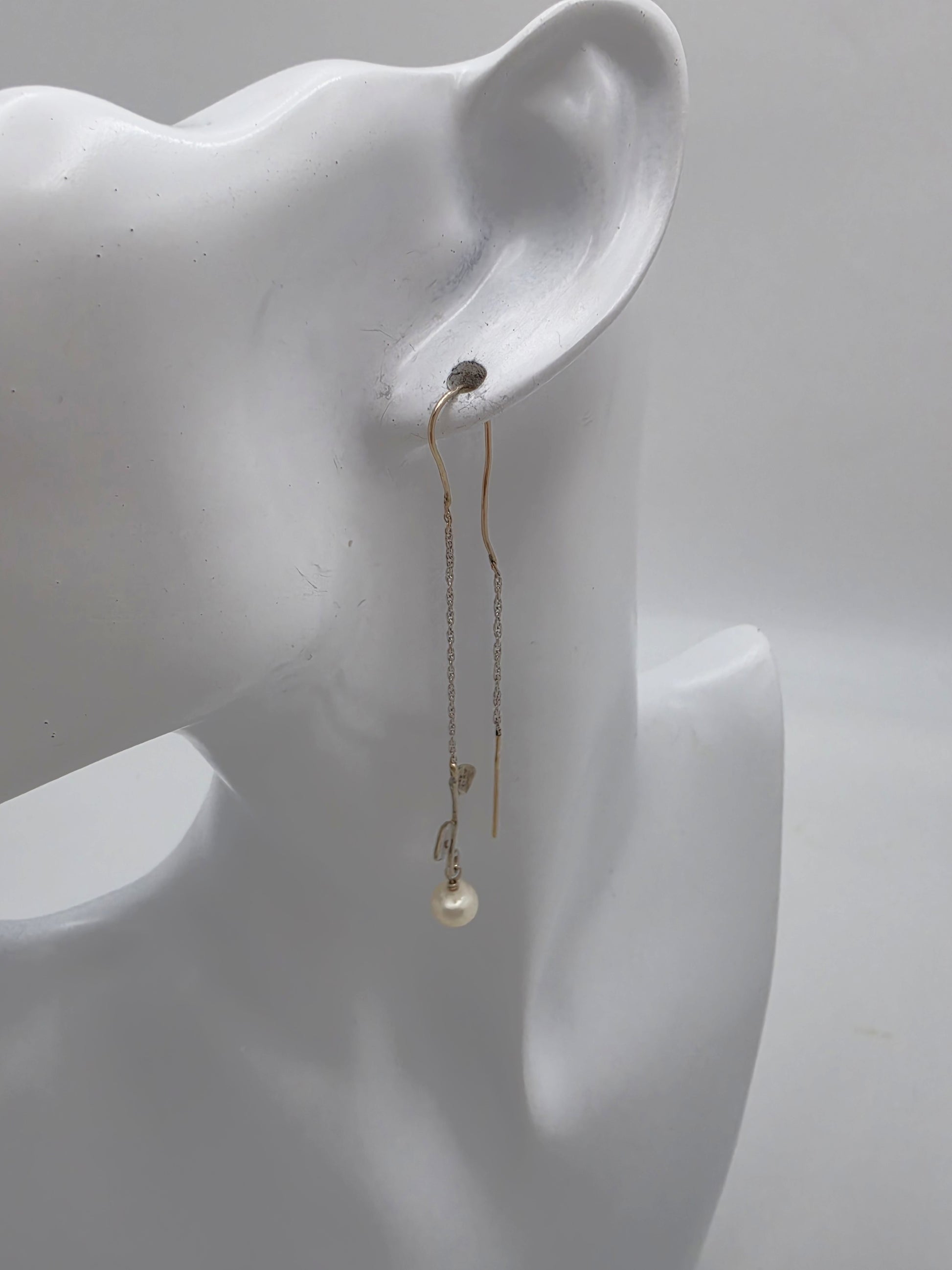 Tess New York Designer Sterling Silver 14k Gold & Pearl Threader Dangle Earrings, alternate product view 3