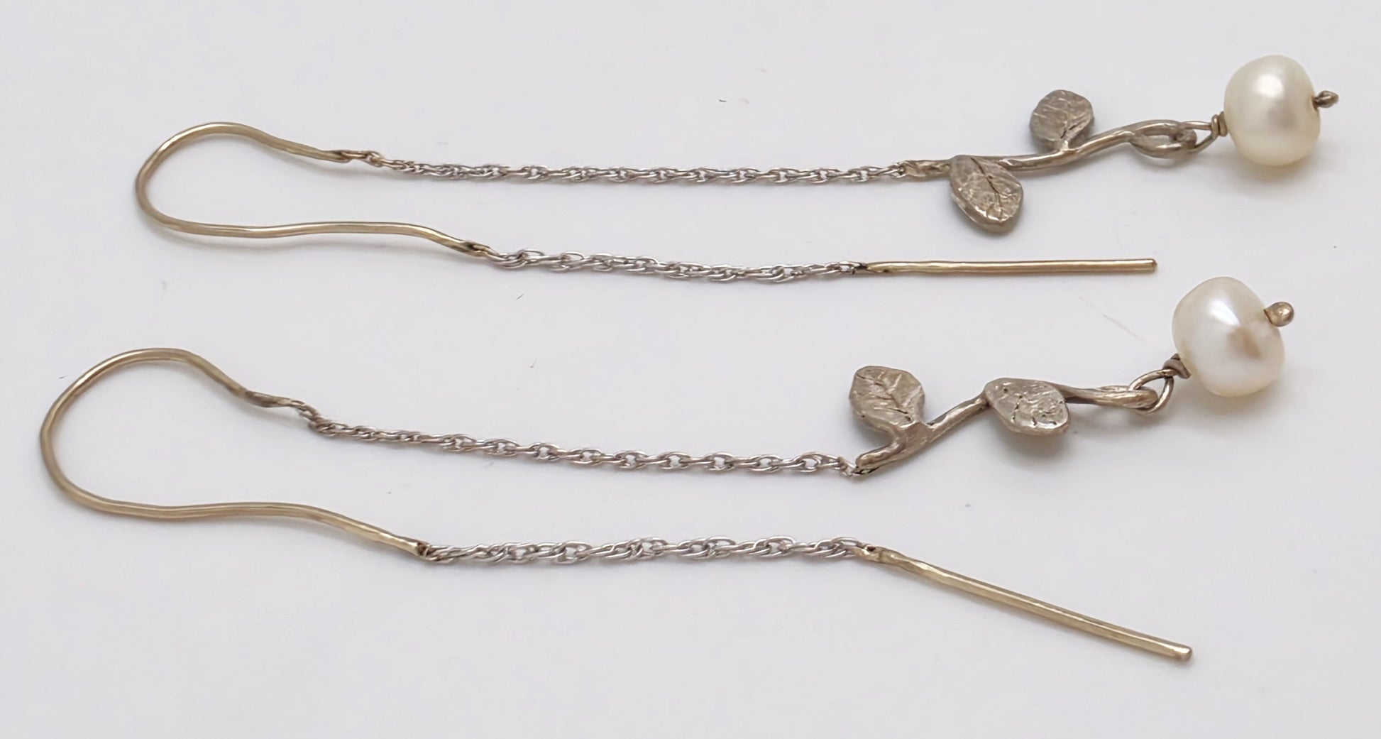 Tess New York Designer Sterling Silver 14k Gold & Pearl Threader Dangle Earrings, alternate product view 4