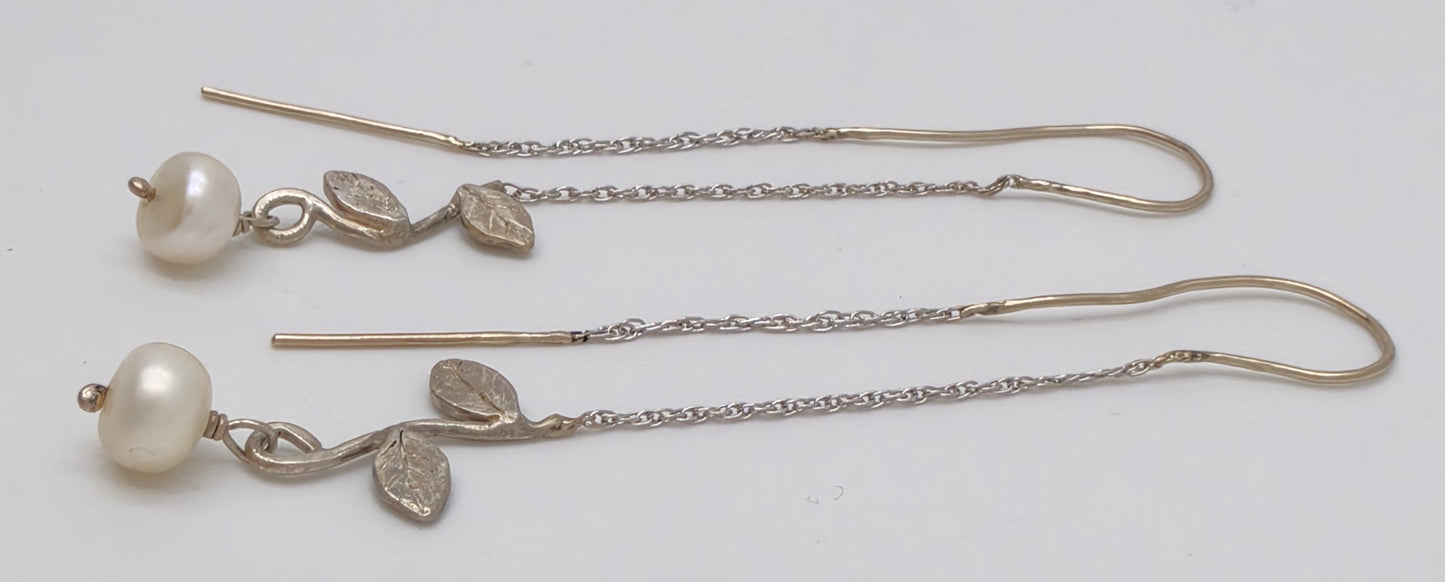 Tess New York Designer Sterling Silver 14k Gold & Pearl Threader Dangle Earrings, alternate product view 5