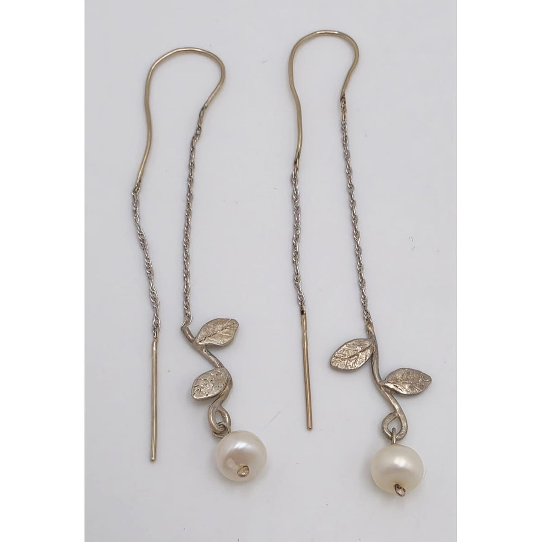 Tess New York Designer Sterling Silver 14k Gold &amp; Pearl Threader Dangle Earrings