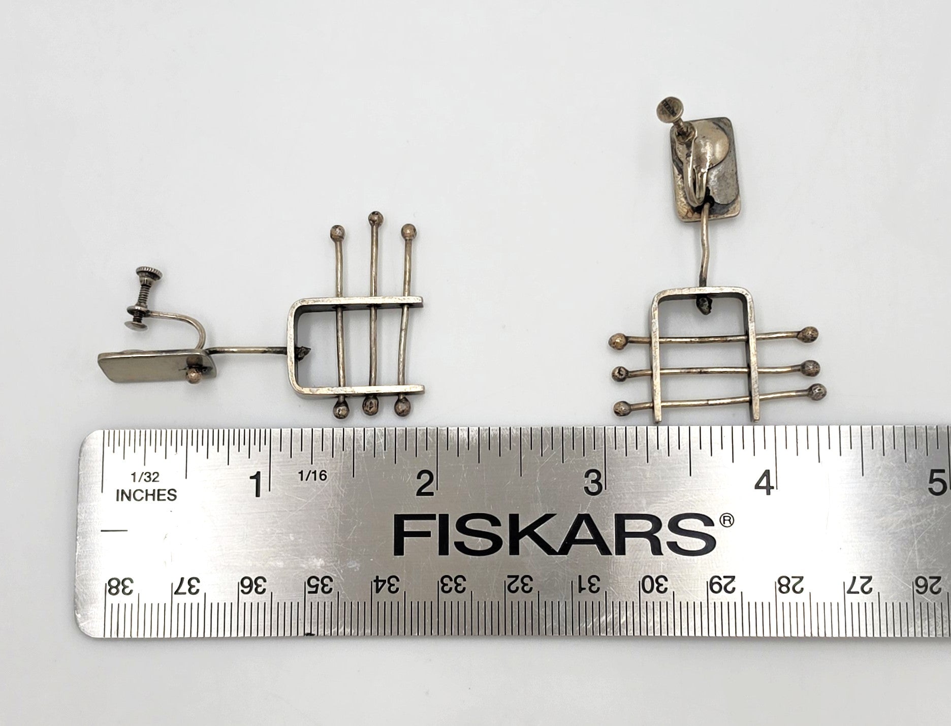 Ed Wiener Attributed Sterling Abstract Kinetic 3D Drop Dangle Earrings 1950s, alternate product view 6