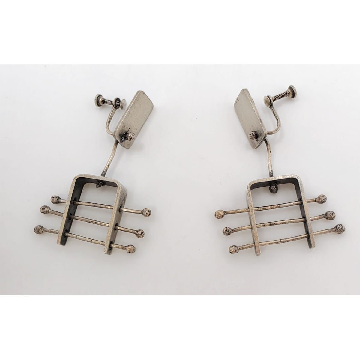 Ed Wiener sterling silver abstract Expressionism 3D Drop Dangle Earrings &