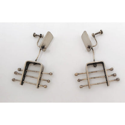 Ed Wiener sterling silver abstract Expressionism 3D Drop Dangle Earrings &