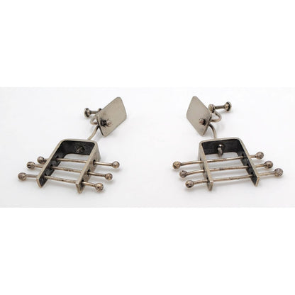 Ed Wiener Attributed Sterling Abstract Kinetic 3D Drop Dangle Earrings 1950s, alternate product view 7