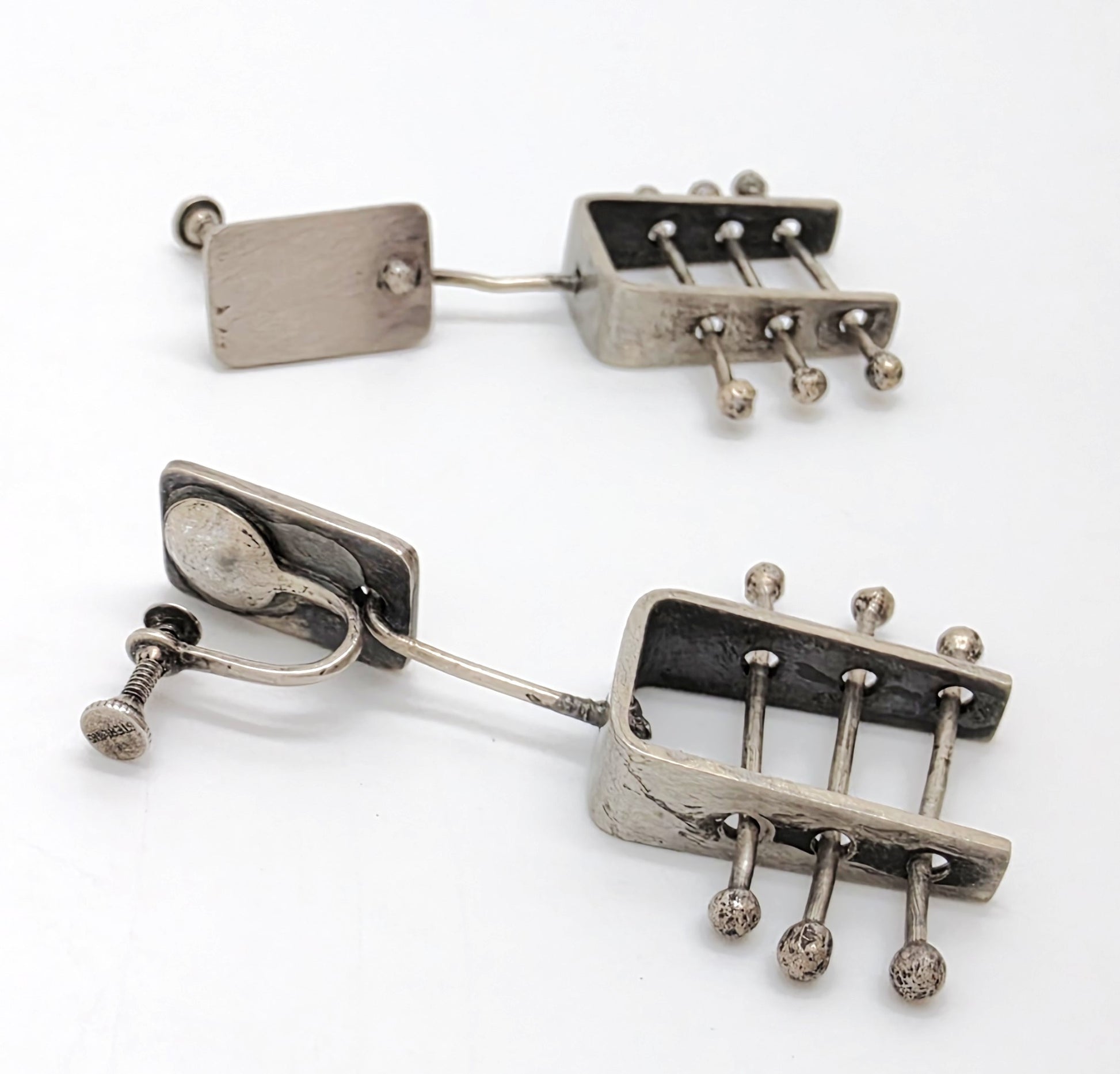 Ed Wiener Attributed Sterling Abstract Kinetic 3D Drop Dangle Earrings 1950s, alternate product view 9