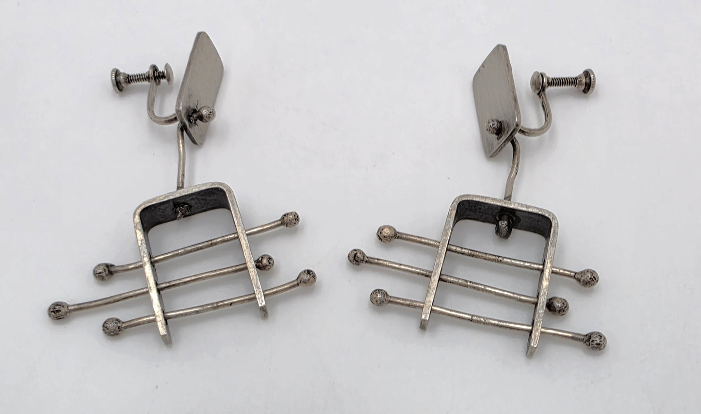 Ed Wiener Attributed Sterling Abstract Kinetic 3D Drop Dangle Earrings 1950s, alternate product view 10