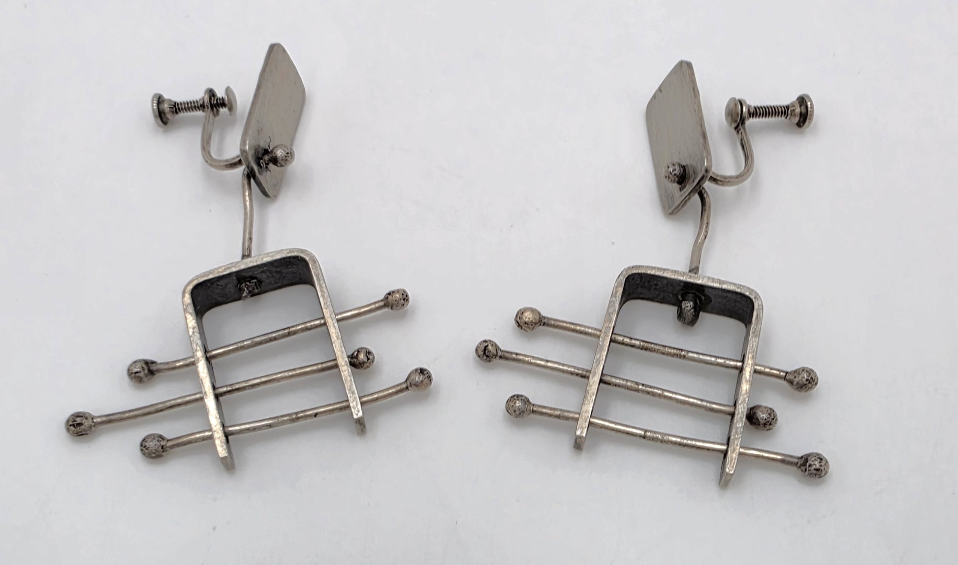 Ed Wiener Attributed Sterling Abstract Kinetic 3D Drop Dangle Earrings 1950s, alternate product view 10