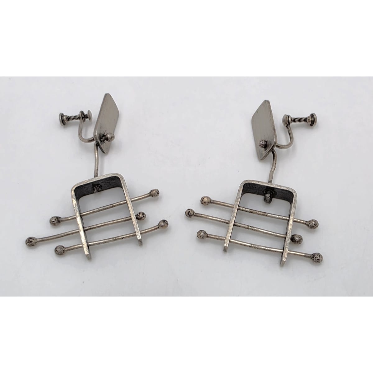Ed Wiener Attributed Sterling Abstract Kinetic 3D Drop Dangle Earrings 1950s, alternate product view 10