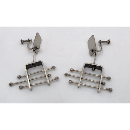 Ed Wiener Attributed Sterling Abstract Kinetic 3D Drop Dangle Earrings 1950s, alternate product view 10