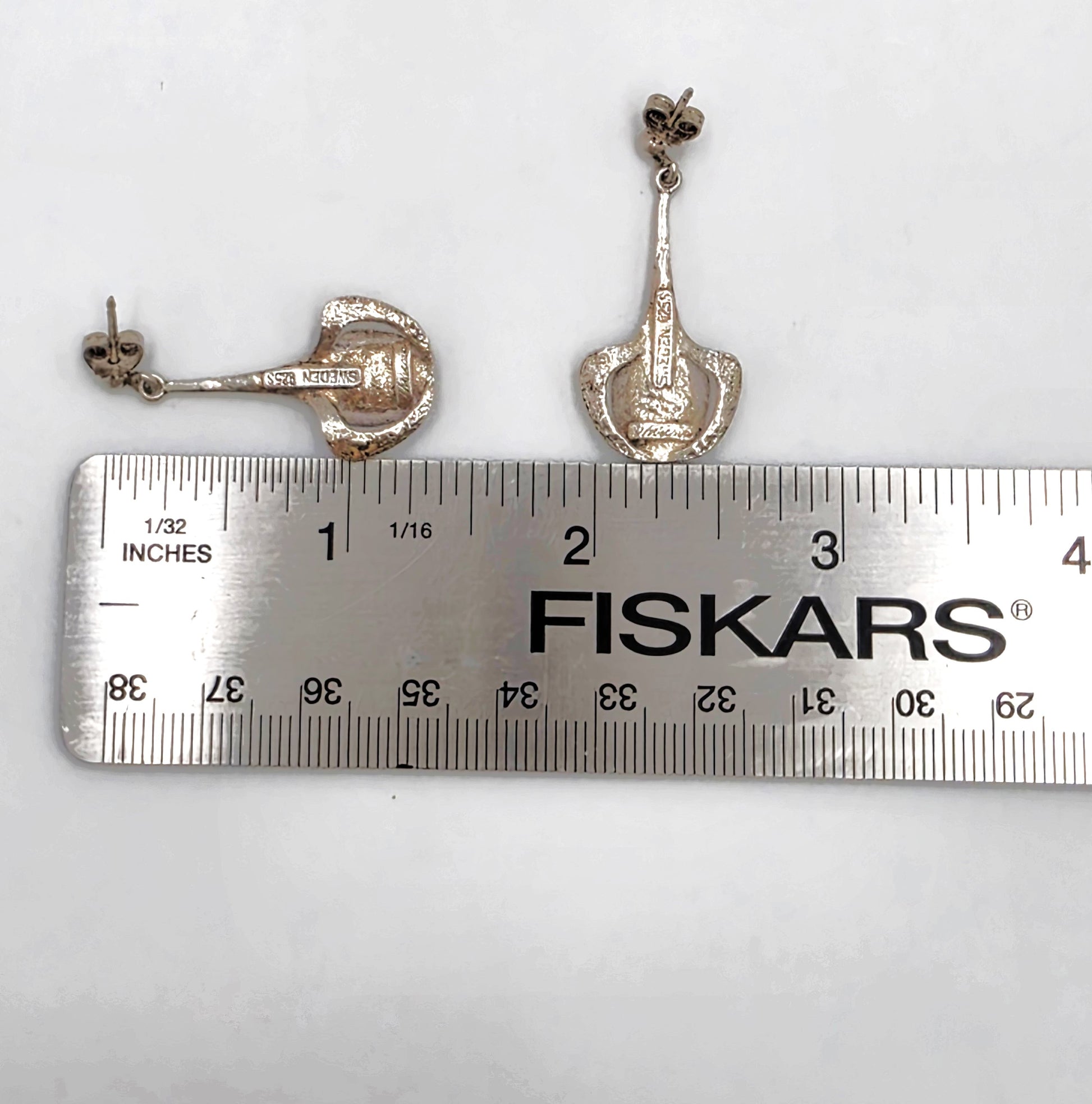 RARE Theresia Hvorslev Sweden Mod Brutalist Sterling Dangle Earrings 1960's, alternate product view 9