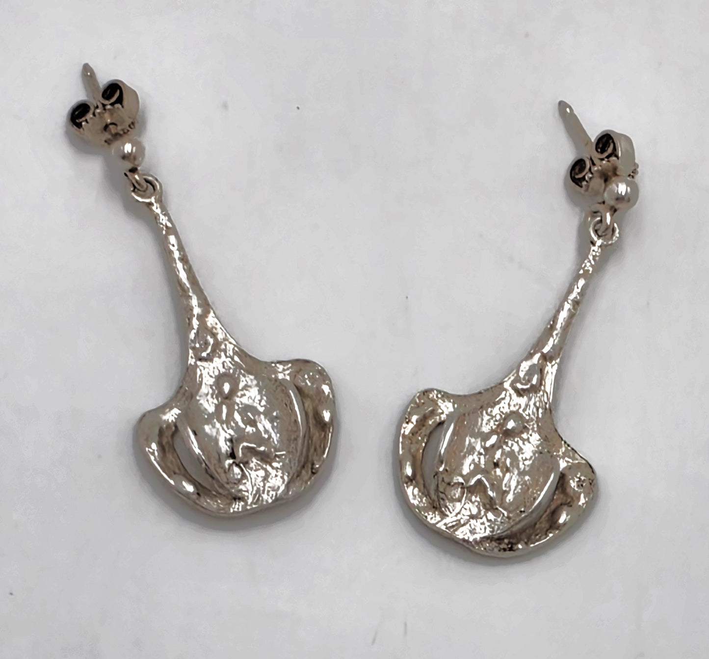 RARE Theresia Hvorslev Sweden Mod Brutalist Sterling Dangle Earrings 1960's, alternate product view 3