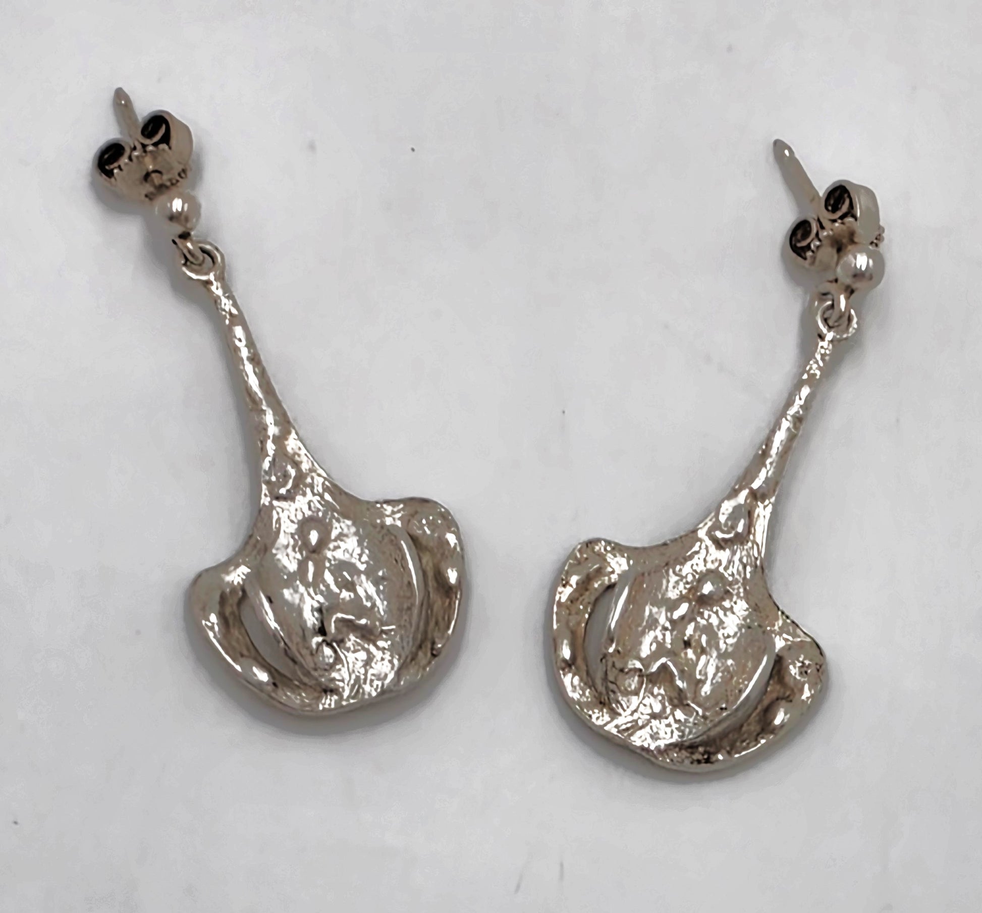 RARE Theresia Hvorslev Sweden Mod Brutalist Sterling Dangle Earrings 1960's, alternate product view 3