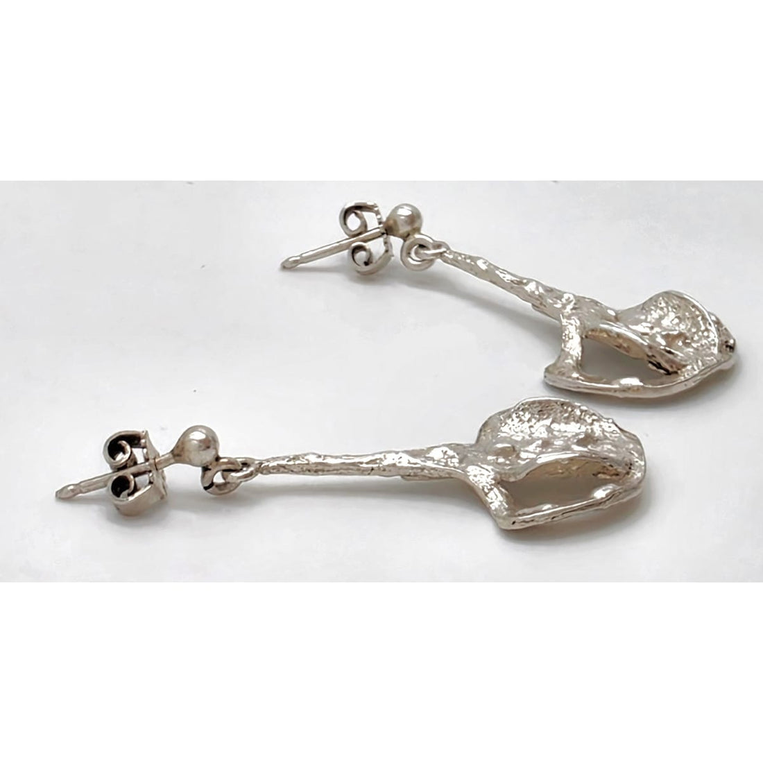RARE Theresia Hvorslev Sweden Mod Brutalist Sterling Dangle Earrings 1960&
