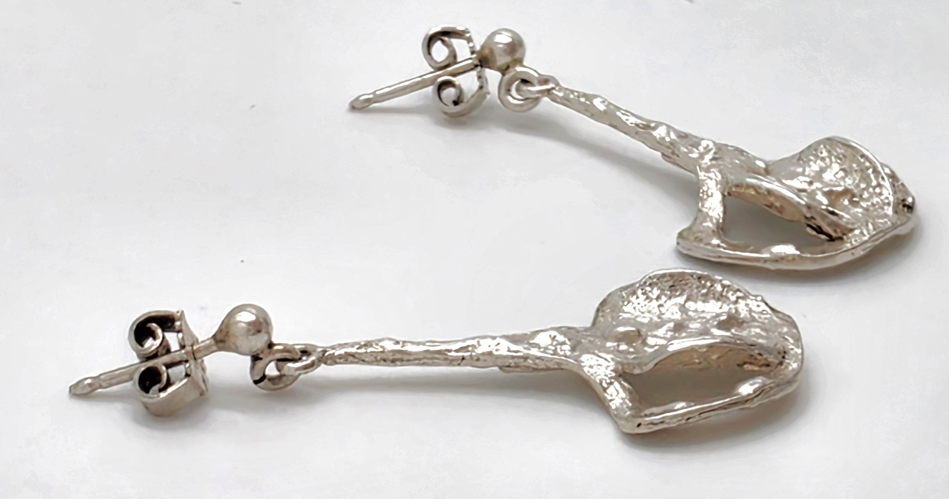 RARE Theresia Hvorslev Sweden Mod Brutalist Sterling Dangle Earrings 1960's