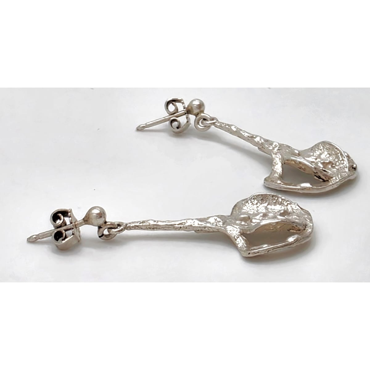 RARE Theresia Hvorslev Sweden Mod Brutalist Sterling Dangle Earrings 1960&