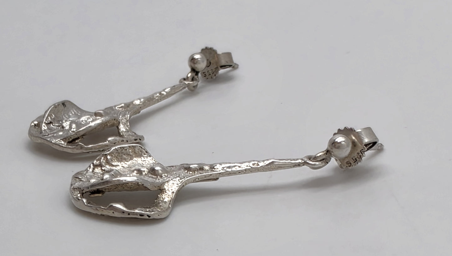 RARE Theresia Hvorslev Sweden Mod Brutalist Sterling Dangle Earrings 1960's, alternate product view 5