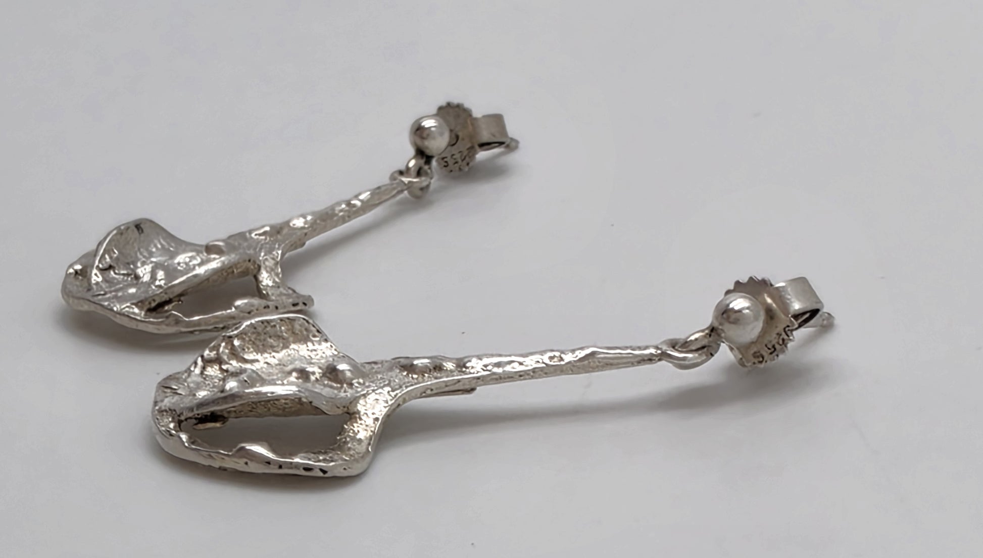 RARE Theresia Hvorslev Sweden Mod Brutalist Sterling Dangle Earrings 1960's, alternate product view 5
