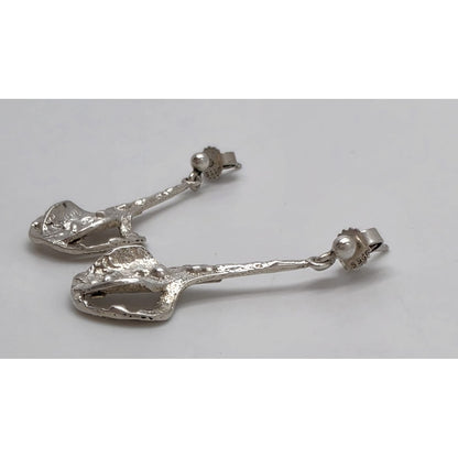 RARE Theresia Hvorslev Sweden Mod Brutalist Sterling Dangle Earrings 1960&