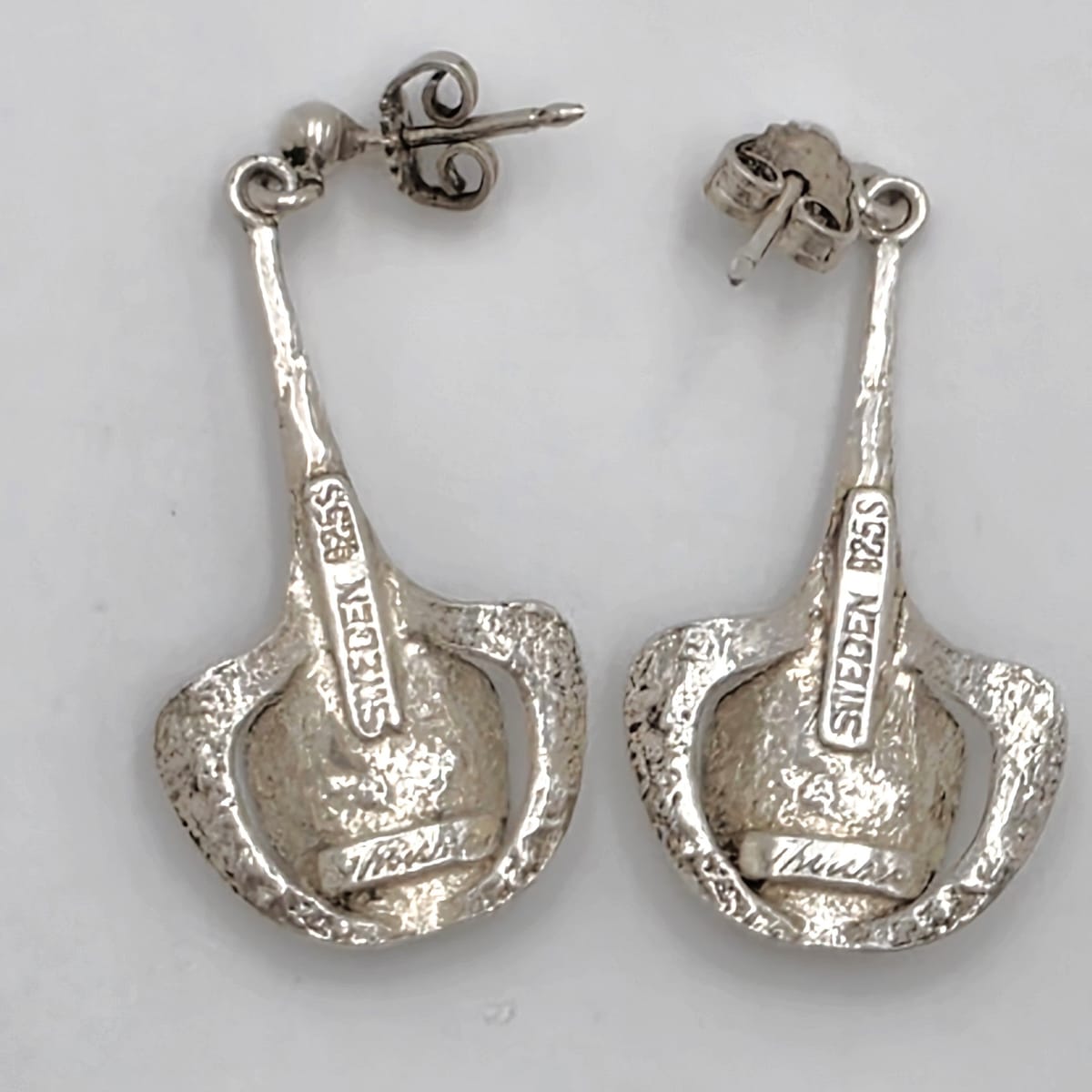 RARE Theresia Hvorslev Sweden Mod Brutalist Sterling Dangle Earrings 1960&