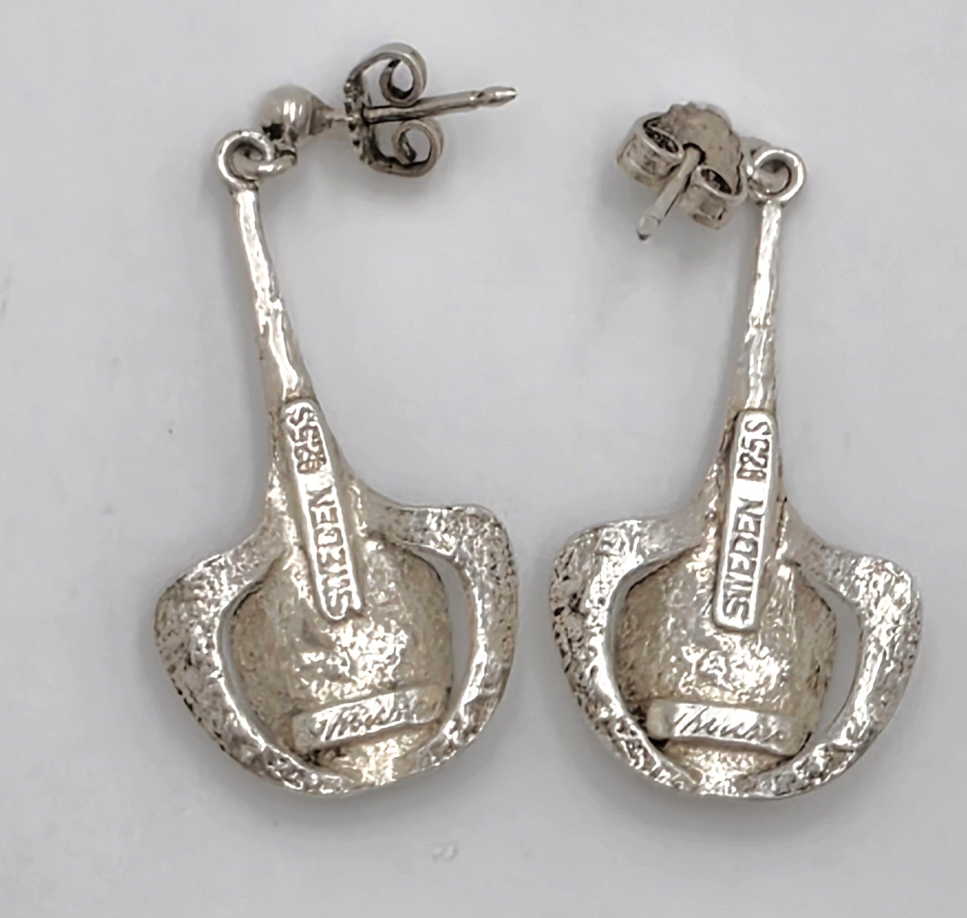 RARE Theresia Hvorslev Sweden Mod Brutalist Sterling Dangle Earrings 1960's, alternate product view 8