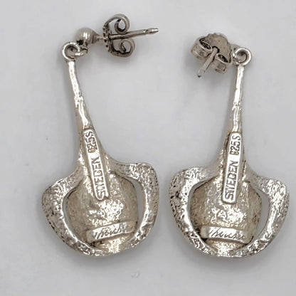 RARE Theresia Hvorslev Sweden Mod Brutalist Sterling Dangle Earrings 1960&