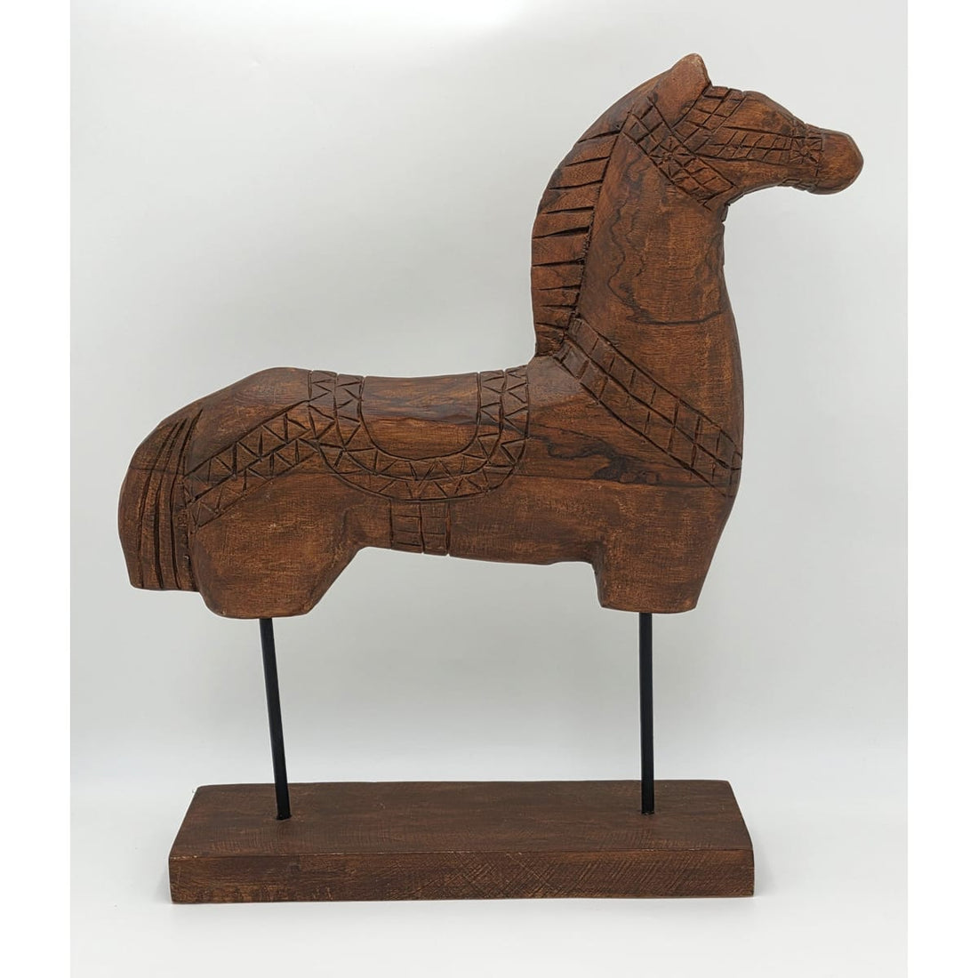 Tall Rustic Scandinavian Nordic Style Carved Solid Wood Folk Art Horse Sculpture