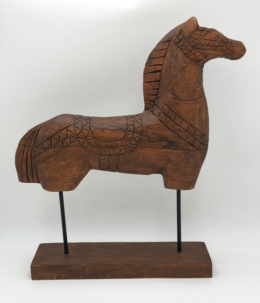 Tall Rustic Scandinavian Nordic Style Carved Solid Wood Folk Art Horse Sculpture