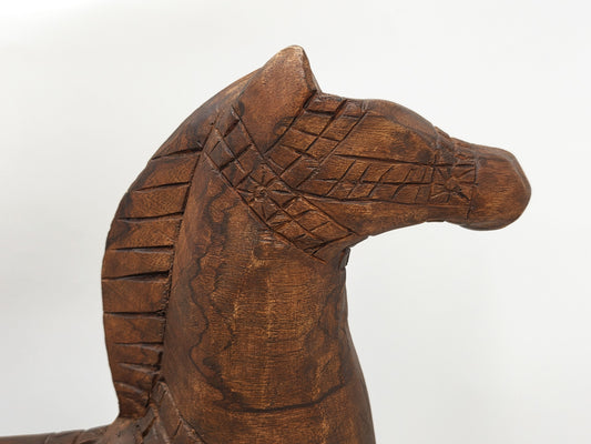 Tall Rustic Scandinavian Nordic Style Carved Solid Wood Folk Art Horse Sculpture, alternate product view 2
