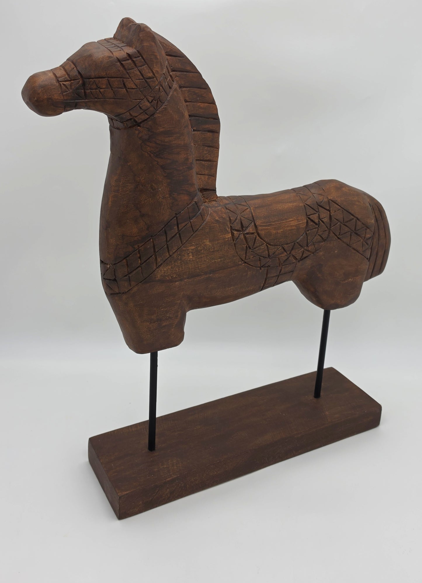 Tall Rustic Scandinavian Nordic Style Carved Solid Wood Folk Art Horse Sculpture, alternate product view 7