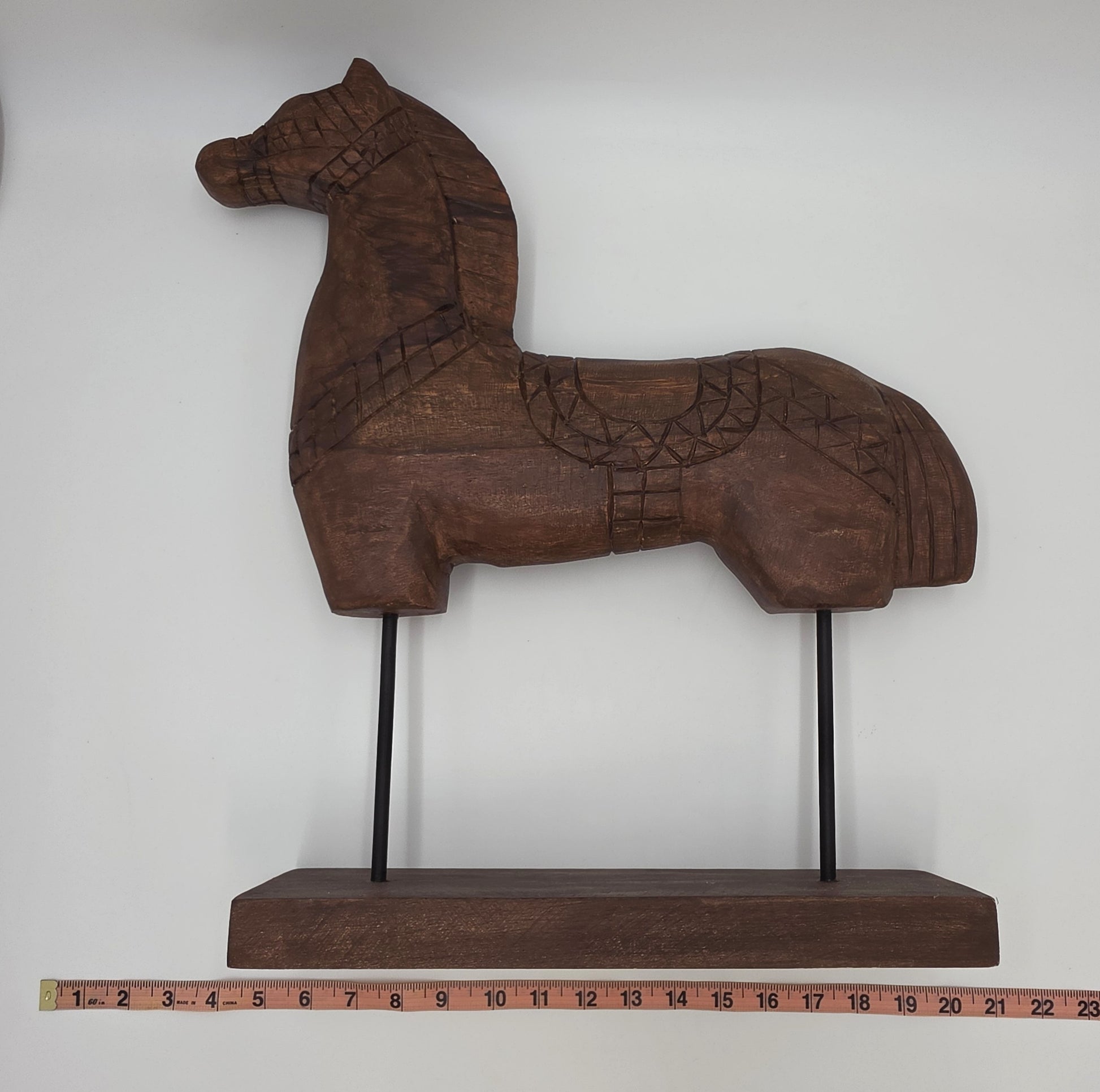 Tall Rustic Scandinavian Nordic Style Carved Solid Wood Folk Art Horse Sculpture, alternate product view 8