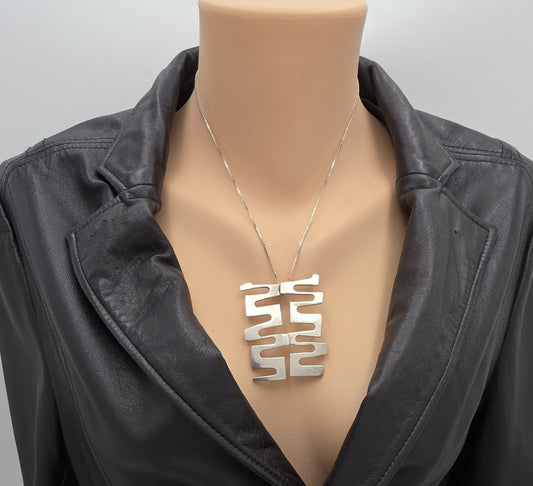 Vintage Sterling Abstract Geometric Modernist Hefty Bold Statement Necklace, alternate product view 2