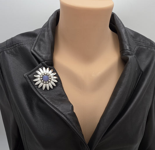 Rare Bjorklund Brdr.B Denmark Sterling Chalcedony 3D Flower Brooch C. 1960s, alternate product view 2