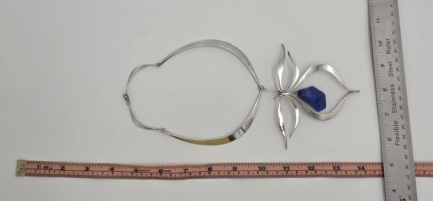 VTG Artisan Sterling Silver Lapis Lazuli Sculptural Modernist Collar Necklace, alternate product view 8