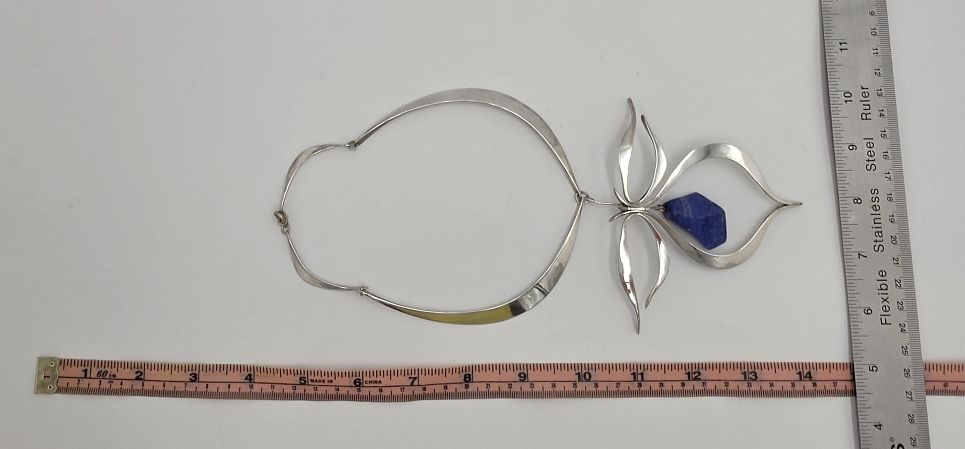 VTG Artisan Sterling Silver Lapis Lazuli Sculptural Modernist Collar Necklace, alternate product view 8